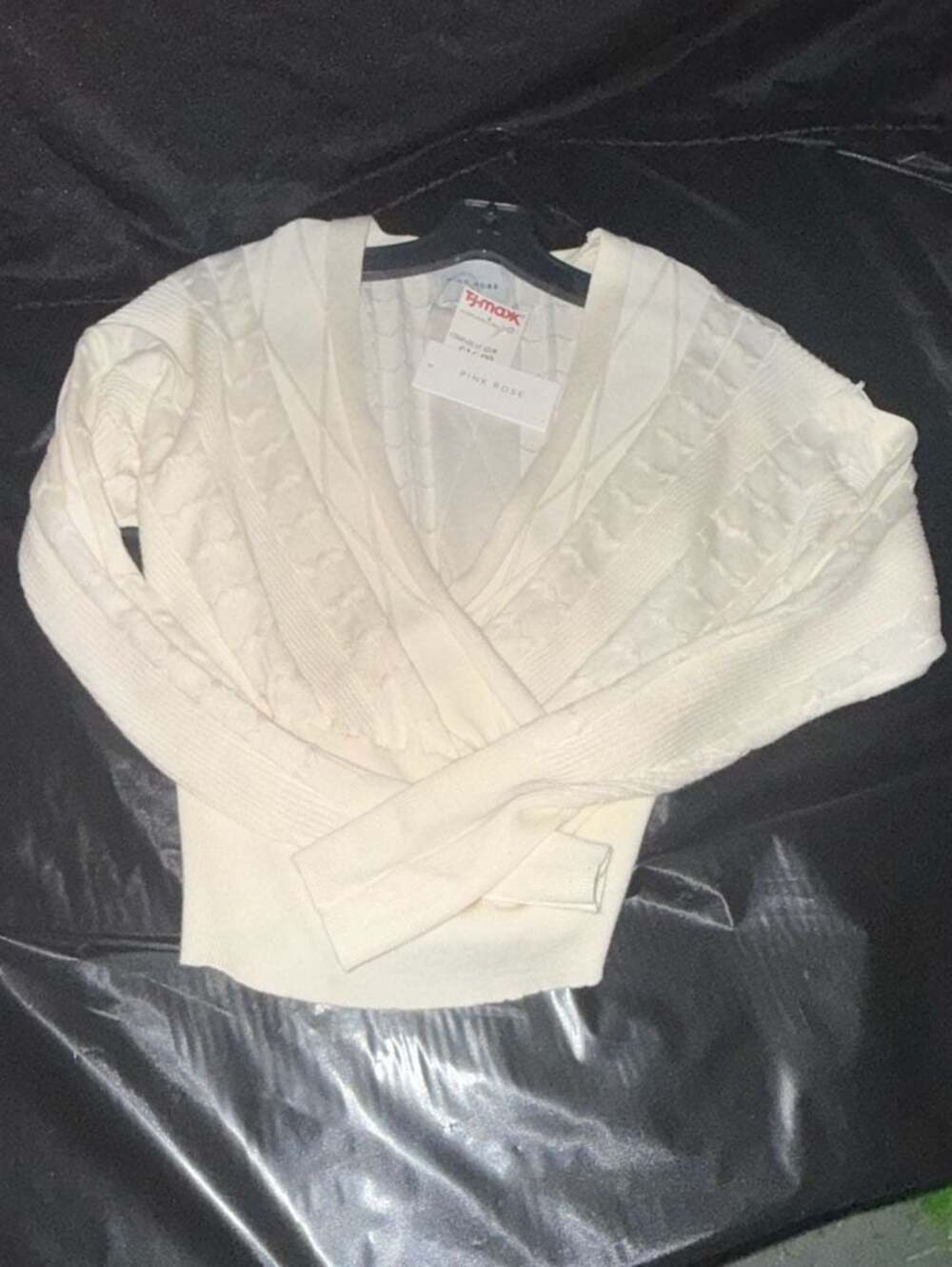 Pink Rose Cream Cable Knit Wrap Sweater Top